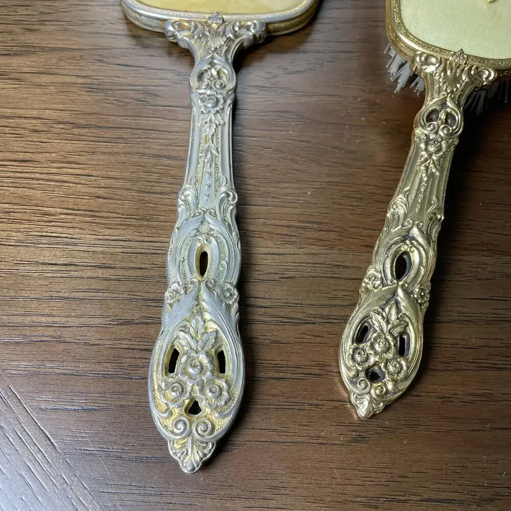 Vintage Matson? Vanity Hair Brush Hand Mirror Hollywood Regency Floral FLAWED